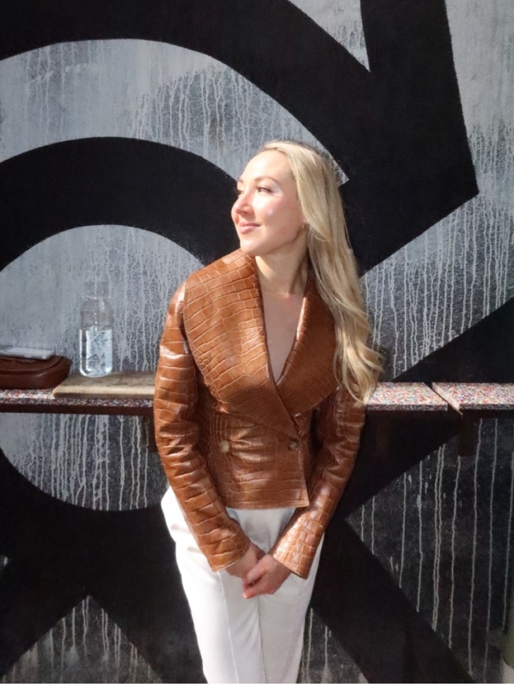 RALPH LAUREN COLLECTION BREANNA CROCODILE LEATHER JACKET IN TOFFEE - Picture 8 of 15